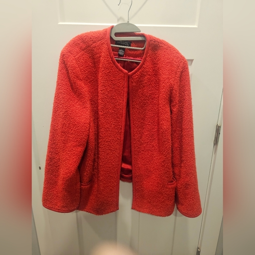 Jones New York Signature Women’s 22W Red Wool Blend Boucle Jacket Lined